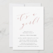 ほこりっぽいバラ「女の子だ」書道ベビーシャワー 招待状 (正面)