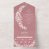 ほこりっぽいバラ、白いフローラガーランド、ハート結婚ズ オールインワン招待状 (内側)