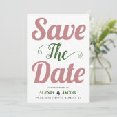 ほこりっぽいバラ、緑のタイポグラフィと背面の写真 セーブザデート (スタンド正面)