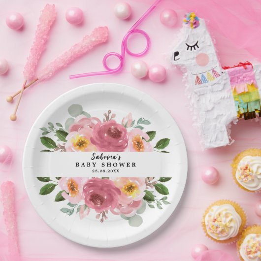ほこりっぽいバラ |赤面ピンクフローラベビーシャワー ペーパープレート (パーティー)
