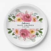 ほこりっぽいバラ |赤面ピンクフローラベビーシャワー ペーパープレート (正面)