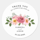 ほこりっぽいバラ |赤面ピンクフローラ結婚ズ ラウンドシール (正面)