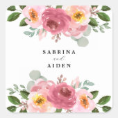 ほこりっぽいバラ | 赤面ピンク結婚フローラズスクエアスティ スクエアシール (正面)