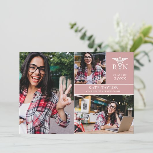 ほこりっぽいバラRN看護3写真卒業パーティー 招待状 (スタンド正面)