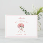 ほこりっぽいパーソナライズされたバラあじさいボウフラワーガール カード (スタンド正面)