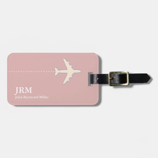 ほこりっぽいパーソナライズされたピンク色の飛行機の旅行者 ラゲッジタグ (正面横)