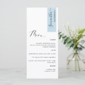 ほこりっぽいパーソナライズされたブルーとゲスト名エレガント メニュー (スタンド正面)