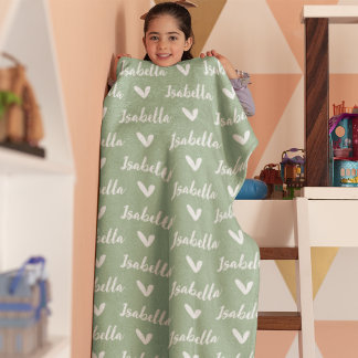 ほこりっぽいパーソナライズされた緑の名前の毛布(ハート付き) フリースブランケット