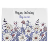 ほこりっぽいパーソナライズされた青い野草 ラージペーパーバッグ (裏面)