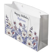 ほこりっぽいパーソナライズされた青い野草 ラージペーパーバッグ (裏面アングル)