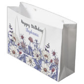 ほこりっぽいパーソナライズされた青い野草 ラージペーパーバッグ (正面アングル)