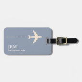 ほこりっぽいパーソナライズされた青い飛行機の旅行 ラゲッジタグ (正面横)
