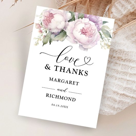 ほこりっぽいパープル牡丹結婚フローラありがとう サンキューカード