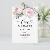 ほこりっぽいパープル牡丹結婚フローラありがとう サンキューカード (スタンド正面)