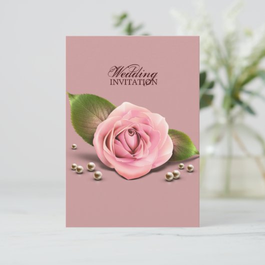 ほこりっぽいビクトリアンバラの花の結婚薄暗いピンク 招待状 (スタンド正面)