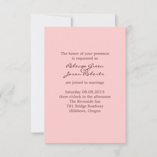 ほこりっぽいビクトリアンバラの花の結婚薄暗いピンク 招待状 (裏面)