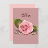 ほこりっぽいビクトリアンバラの花の結婚薄暗いピンク 招待状 (正面/裏面)