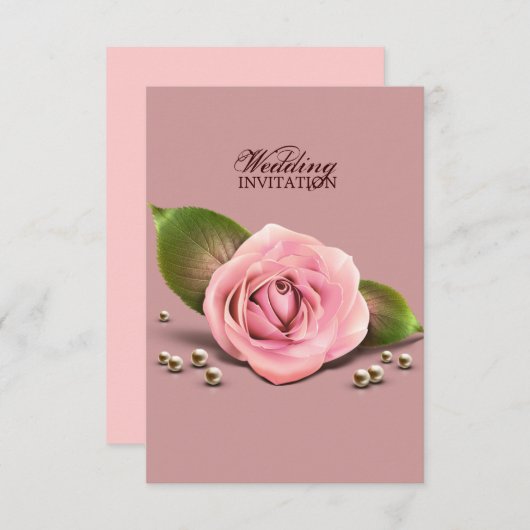 ほこりっぽいビクトリアンバラの花の結婚薄暗いピンク 招待状 (正面/裏面)