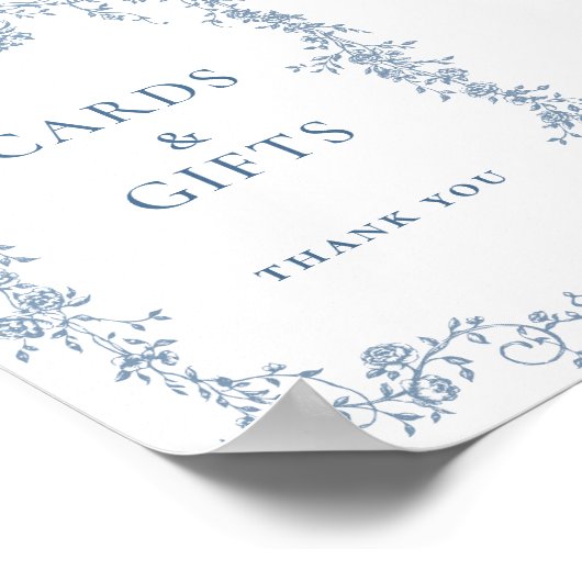 ほこりっぽいビクトリアン青いカードとギフト結婚のサイン ポスター (角)