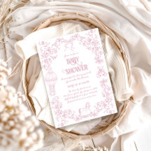 ほこりっぽいピンクお洒落フローラガールベビーシャワー