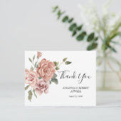 ほこりっぽいピンクかわいらしの書ローズ結婚ズフラット サンキューカード (スタンド正面)
