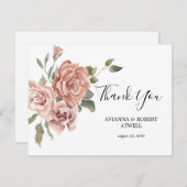 ほこりっぽいピンクかわいらしの書ローズ結婚ズフラット サンキューカード (正面/裏面)