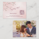 ほこりっぽいピンクさくらんぼブロッサムQRコードRSVPオンライン エンクロージャーカード (正面/裏面)