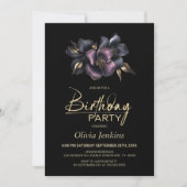 ほこりっぽいピンクとグレーのフローラ任意の年齢の誕生日パーティー 招待状 (正面)