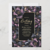 ほこりっぽいピンクとグレーのフローラ任意の年齢の誕生日パーティー 招待状 (正面)