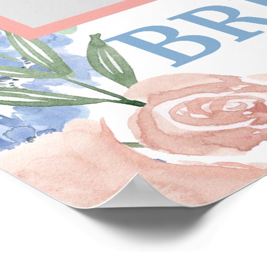 ほこりっぽいピンクとブルーのフローラ写真プロップフレームBoho ポスター (角)