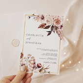 ほこりっぽいピンクとメイブの金ゴールドフレームの結婚葉 招待状