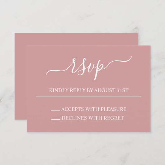 ほこりっぽいピンクと白のエレガントな結婚式 出欠カード (正面/裏面)