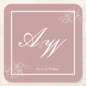 ほこりっぽいピンクと白のカスタムウェディング スクエアペーパーコースター (正面)