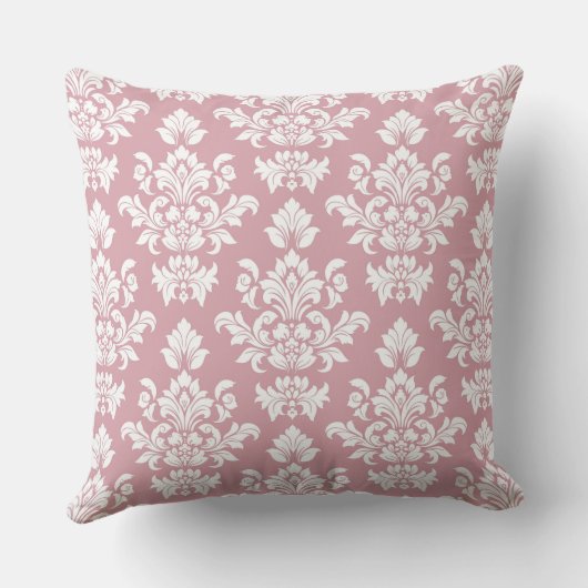 ほこりっぽいピンクと白のヴィンテージダマスク クッション (裏面)