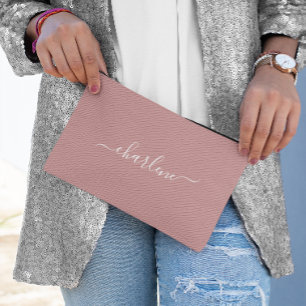 ほこりっぽいピンクと白エレガントの名前 アクセサリーポーチ