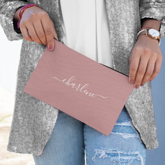 ほこりっぽいピンクと白エレガントの名前 アクセサリーポーチ