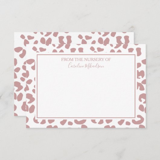 ほこりっぽいピンクと白パーソナライズされたヒョウ柄 サンキューカード (正面/裏面)