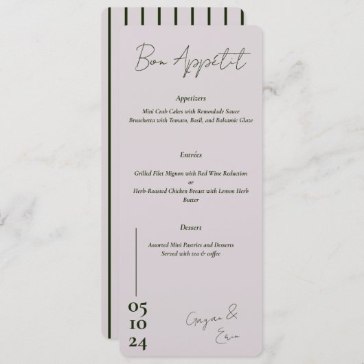 ほこりっぽいピンクと緑結婚の文字のメニュー メニュー (正面/裏面)