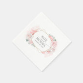 ほこりっぽいピンクと赤面結婚フローラ スタンダードカクテルナプキン (角)