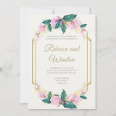 ほこりっぽいピンクと金ゴールドフローラの結婚緑 セーブザデート (正面)