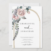 ほこりっぽいピンクと金ゴールド結婚アーチ 招待状 (正面)