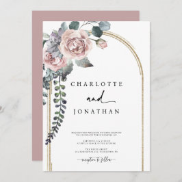 ほこりっぽいピンクと金ゴールド結婚アーチ 招待状