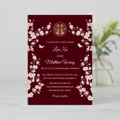 ほこりっぽいピンクのさくらんぼ中国のブロッサム結婚ズ 箔招待状 (立ち正面)