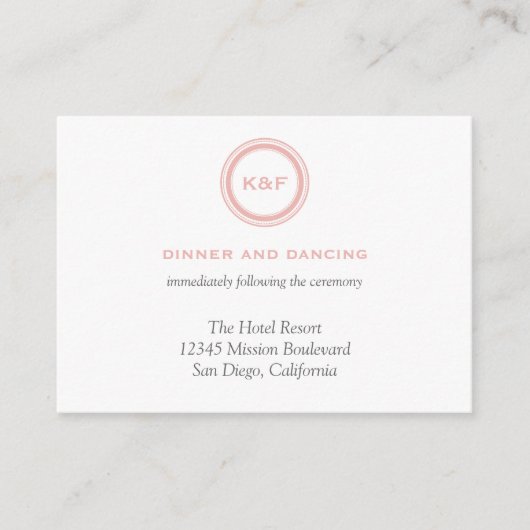 ほこりっぽいピンクのイニシャルの結婚式のレセプションエンクロージャ エンクロージャーカード (正面)