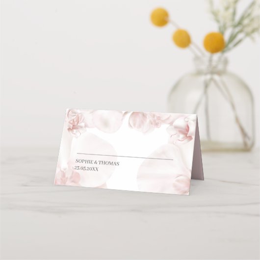 ほこりっぽいピンクのオーキッドの水結婚色の プレイスカード (正面)