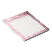 ほこりっぽいピンクのグリッターが並パーソナライズされたんだ ノートパッド (アングル)