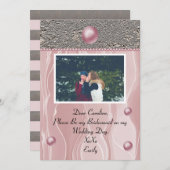 ほこりっぽいピンクのシルク軽い銀箔の花嫁の写真 招待状 (正面/裏面)