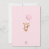 ほこりっぽいピンクのテディベアーバルーンガールベビーシャワー サンキューカード (裏面)