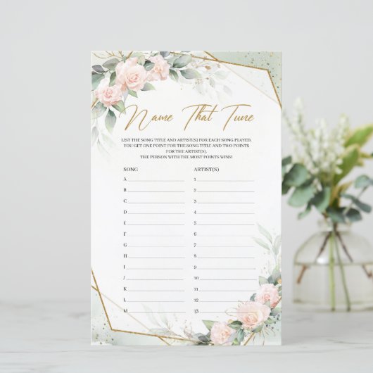 ほこりっぽいピンクのバラと緑の名前That Tuneゲーム (スタンド正面)