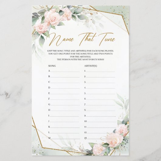 ほこりっぽいピンクのバラと緑の名前That Tuneゲーム (正面)